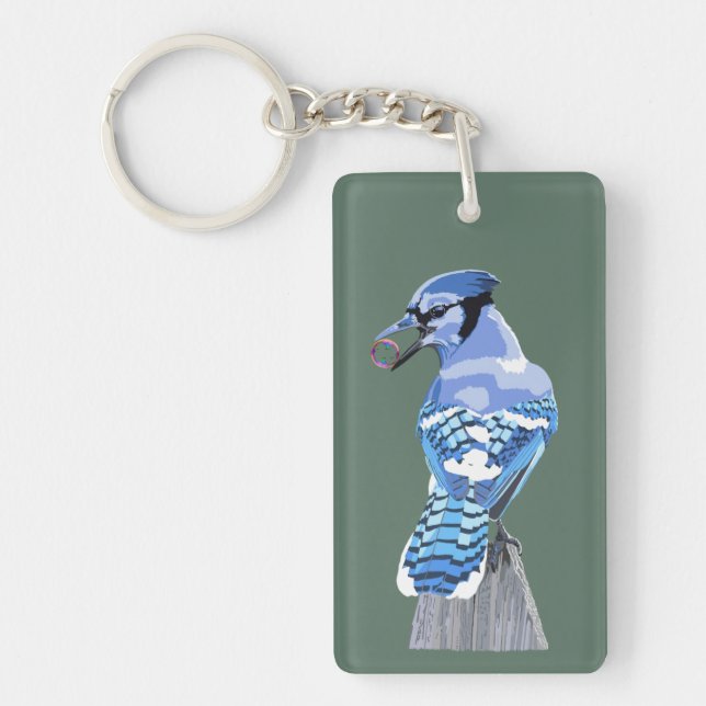 Brilliant Blue Jay Key Ring (Front)