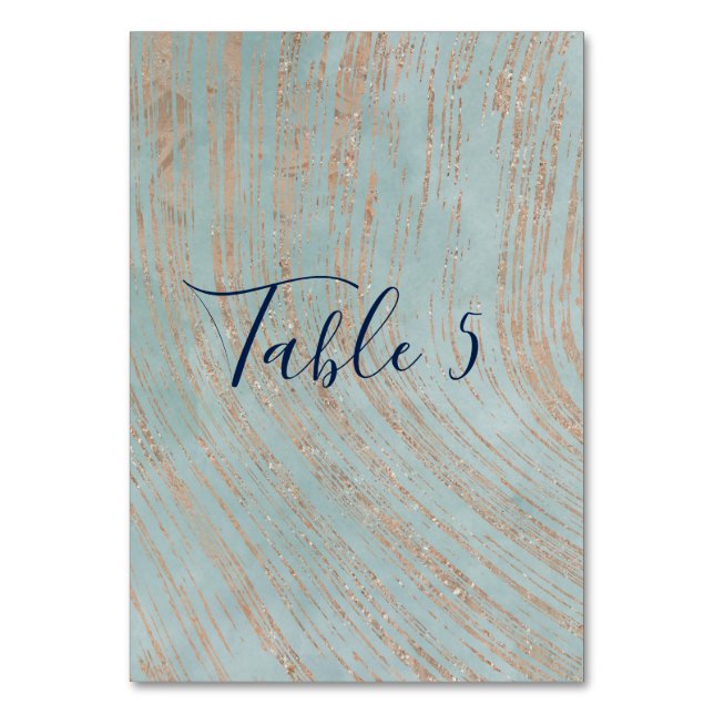 Brilliant Blue Marble and Stunning Copper Table Table Number (Front)