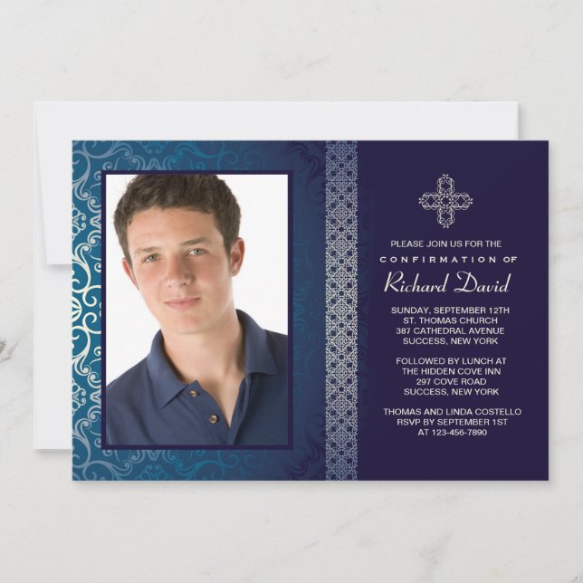 Brilliant Blue Photo Invitation (Horizontal) (Front)