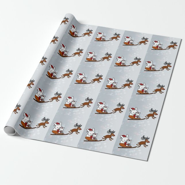 Brilliant Christmas Holiday Sledge Bunny Wrapping Paper (Unrolled)