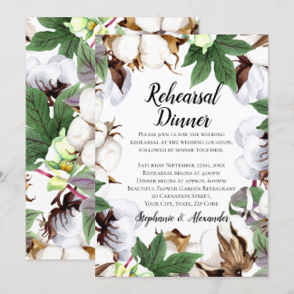 Brilliant Cotton Bloom Watercolor Rehearsal Dinner Invitation