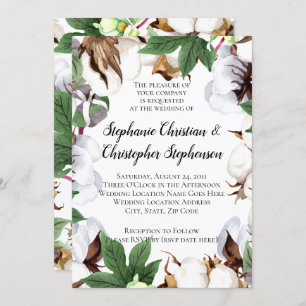 Brilliant Cotton Bloom Watercolor Wedding Invitation