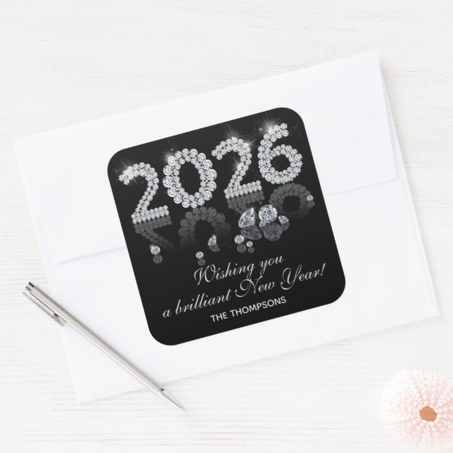 Brilliant Diamonds Luxury New Year 2026 Square Sticker (Envelope)
