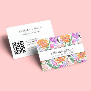 Brilliant Flowers Purple orange blue QR Code Business Card