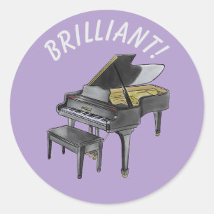 "Brilliant!" Grand piano Elegant Watercolor Classic Round Sticker
