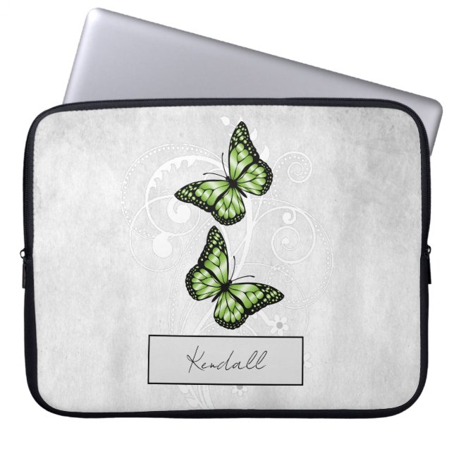 Brilliant Green Butterflies Laptop Sleeve (Front)
