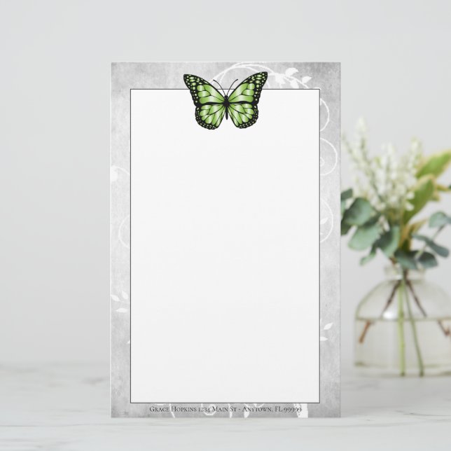 Brilliant Green Butterfly Stationery (Standing Front)