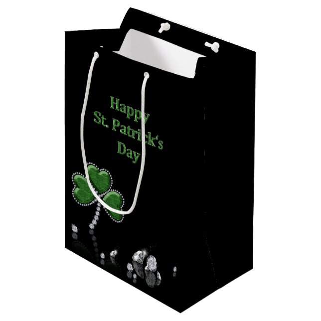 Brilliant Happy St. Patrick's Day Diamonds Medium Gift Bag (Front Angled)