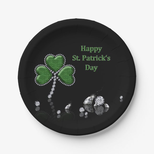 Brilliant Happy St. Patrick's Day Diamonds Paper Plate (Front)