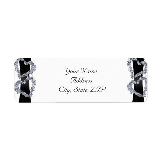 Brilliant Hearts: Black Ribbon and Diamond Hearts Return Address Label