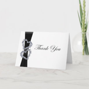 Brilliant Hearts: Black Ribbon and Diamond Hearts Thank You Card