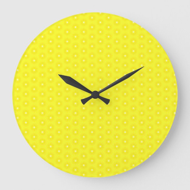 Brilliant Lemon Yellow Sunshine Stars Pattern Large Clock (Front)