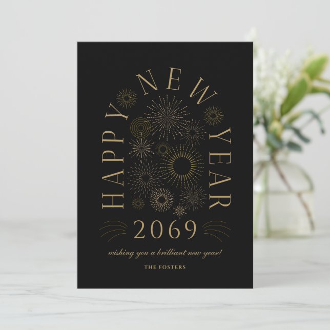 Brilliant New Year Firework Business Greeting Card (Standing Front)