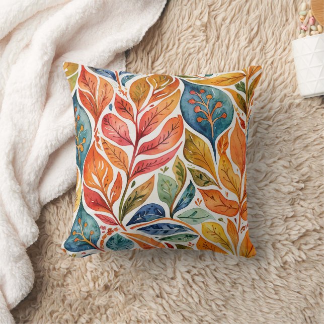 Brilliant Orange & Blue Abstract Leaves Cushion (Blanket)