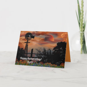 Brilliant Orange Moon casting glow over Windmill Card