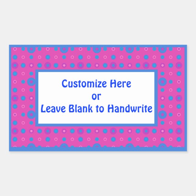 Brilliant Pink and Blue Dots on Magenta Rectangular Sticker (Front)