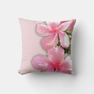 Brilliant Pink Hibiscus Flowers Pillow