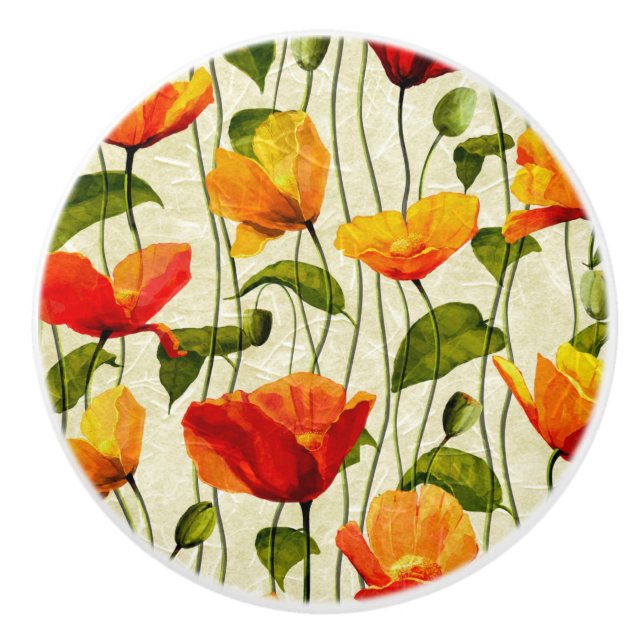 Brilliant Poppies Ceramic Knob (Front)