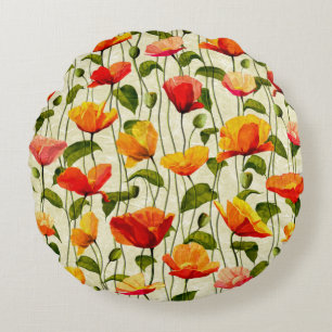 Brilliant Poppies Round Cushion
