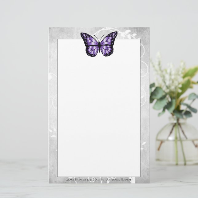 Brilliant Purple Butterfly Stationery (Standing Front)