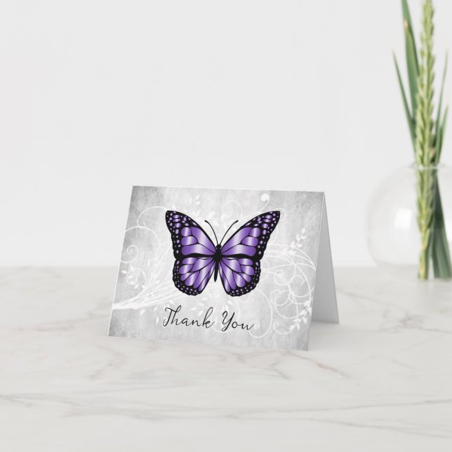 Brilliant Purple Butterfly Thank You Card (Front)