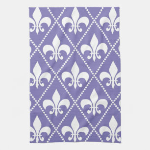 Brilliant Purple Fleur de Lis Tea Towel