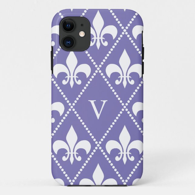 Brilliant Purple Fleur de Lis w/ monogram Case-Mate iPhone Case (Back)