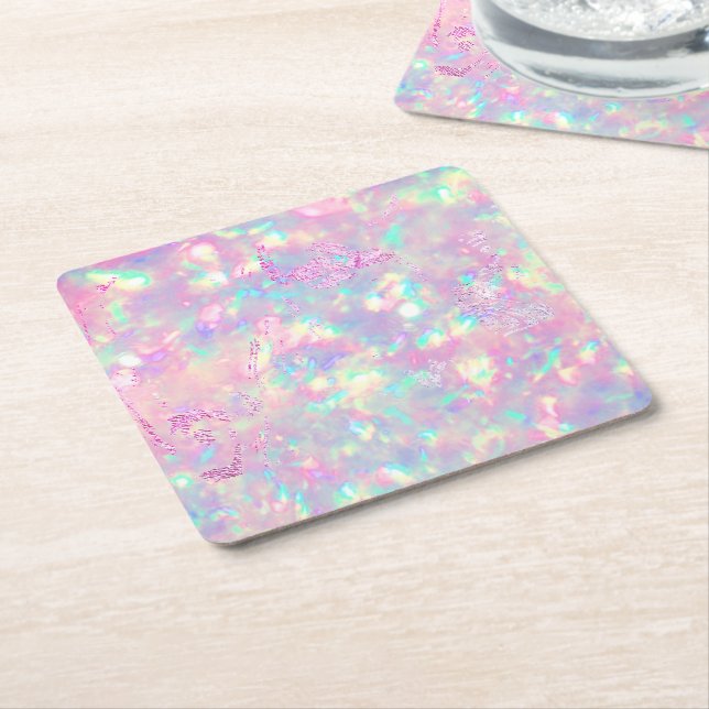 brilliant purple pink opal square paper coaster (Angled)
