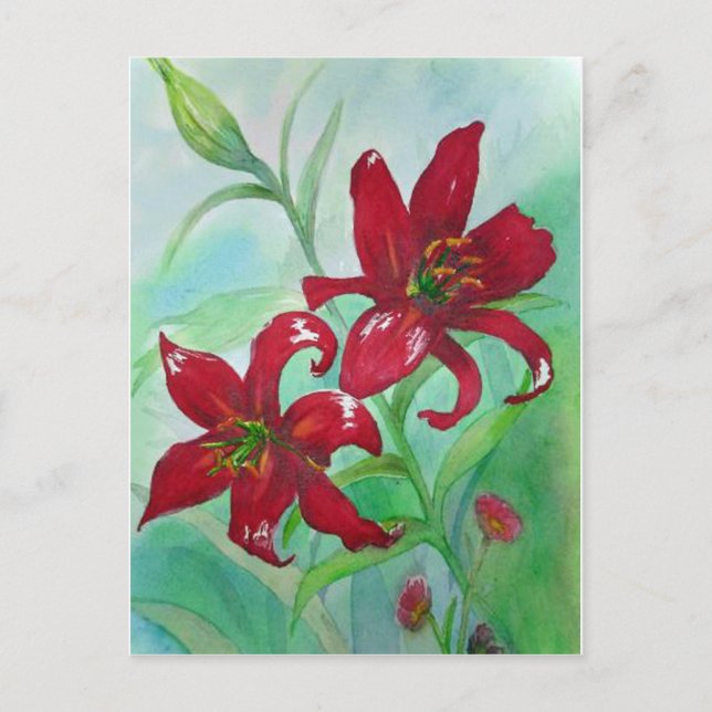 Brilliant Red Fine Art Watercolor Flowers Lindsey Postcard (Front)