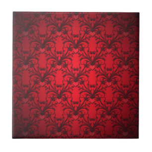 Brilliant Red Hearts Damask Pattern Ceramic Tile