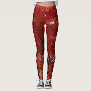 Brilliant Red Leaves of Autumn on Leggings