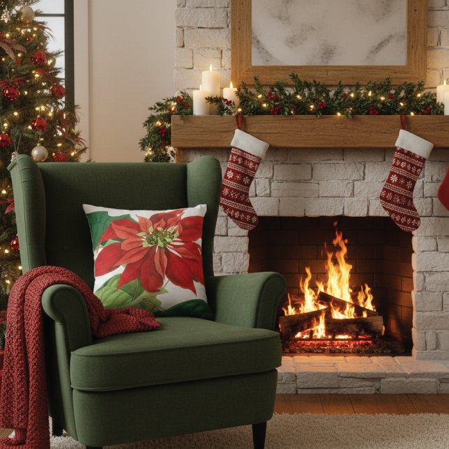Brilliant Red Poinsettia Botanical Cushion (Creator Uploaded)