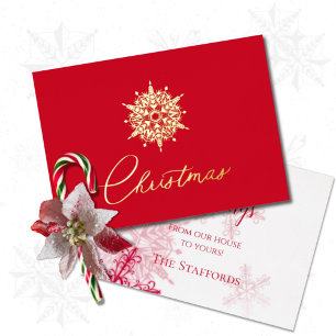 Brilliant Red Solitaire Snow Foil Holiday Card