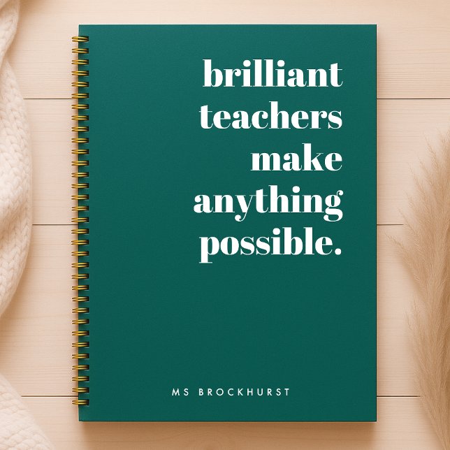 Brilliant Teacher Modern Trendy Stylish Green Notebook (Creator Uploaded)