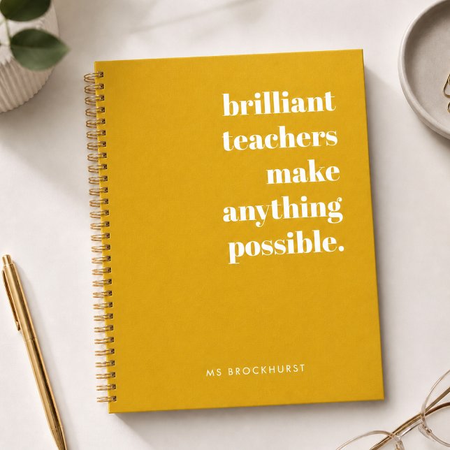 Brilliant Teacher Mustard Yellow Retro Typography Notebook (Creator Uploaded)