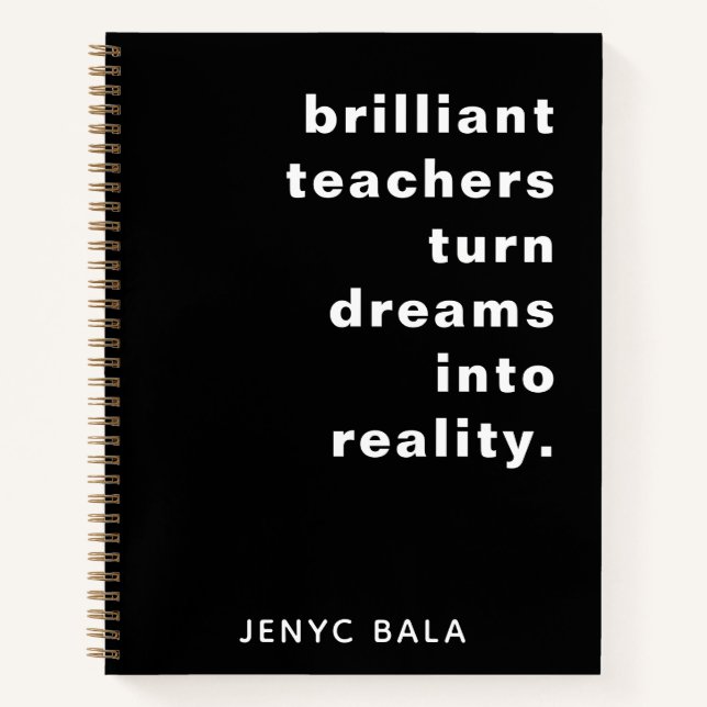 Brilliant Teacher Retro Black & White Design Notebook (Front)