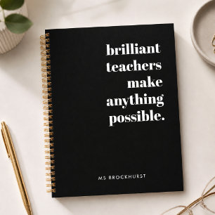 Brilliant Teacher Retro Stylish Black and White Notebook