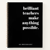 Brilliant Teacher Retro Stylish Black and White Notebook (Front)
