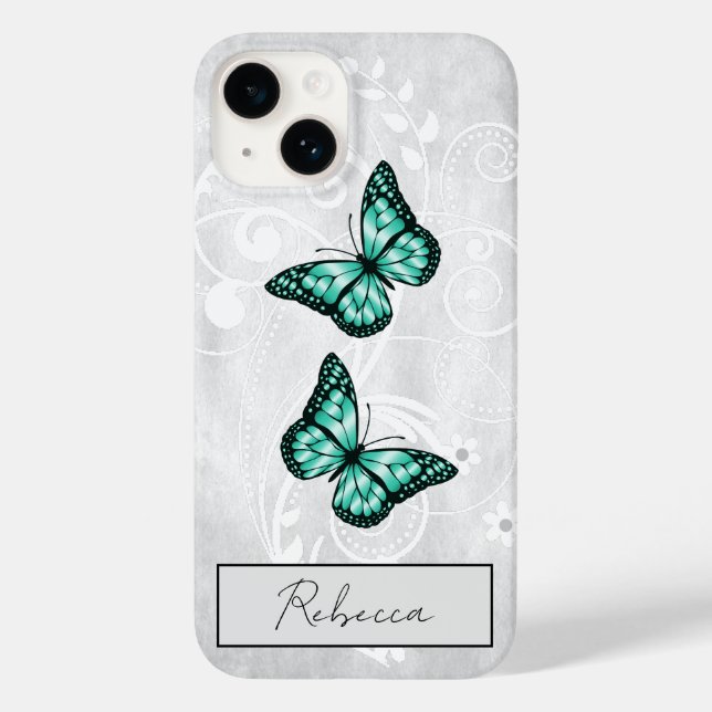 Brilliant Teal Butterflies Case-Mate iPhone Case (Back)