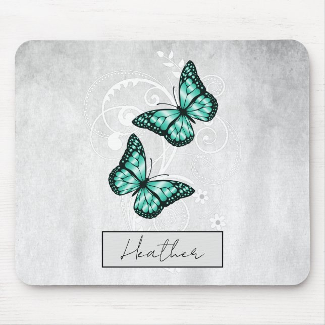 Brilliant Teal Butterflies Mouse Pad (Front)