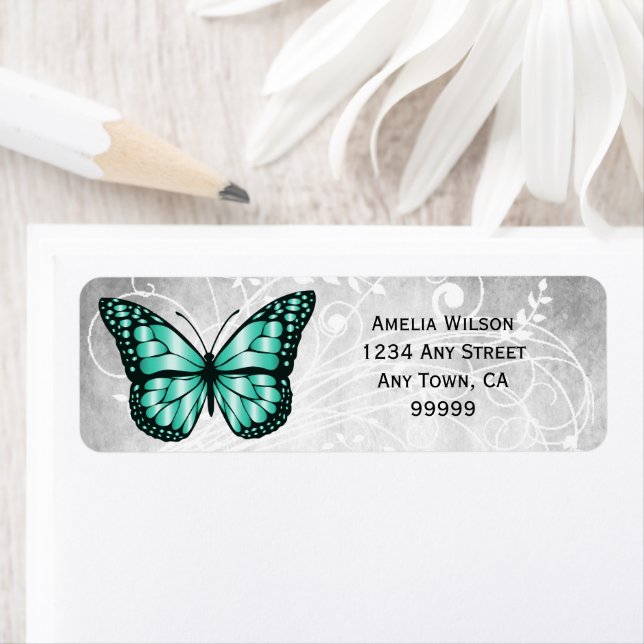 Brilliant Teal Butterfly Address Label Return Address Label (Insitu)