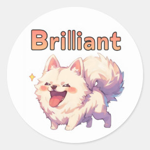 Brilliant White Anime Dog Classic Round Sticker