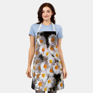 Brilliant White Daisies On Black Floral Art Apron