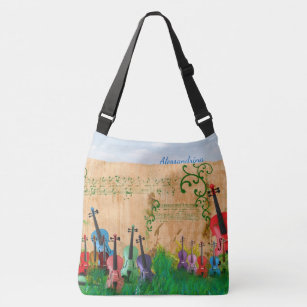 Brilliantly-Colored Violin Garden with Name Option Crossbody Bag
