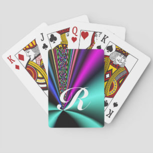 Brilliantly Colourful Fractal Rays with monogram Playing Cards