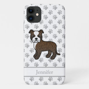 Brindle And White English Staffie Dog & Name iPhone 11 Case