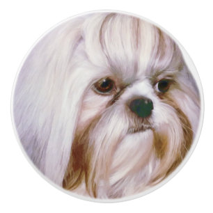 Brindle and White Shih Tzu Dog Ceramic Knob