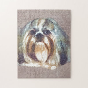 Brindle and White Shih Tzu Dog Jigsaw Puzzle