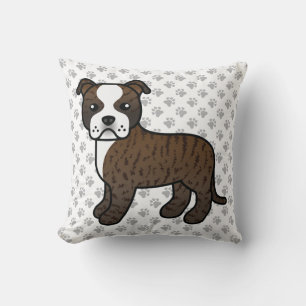 Brindle And White Staffie Cute Cartoon Dog & Paws Cushion