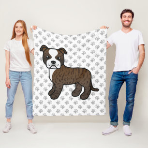 Brindle And White Staffie Cute Cartoon Dog & Paws Fleece Blanket